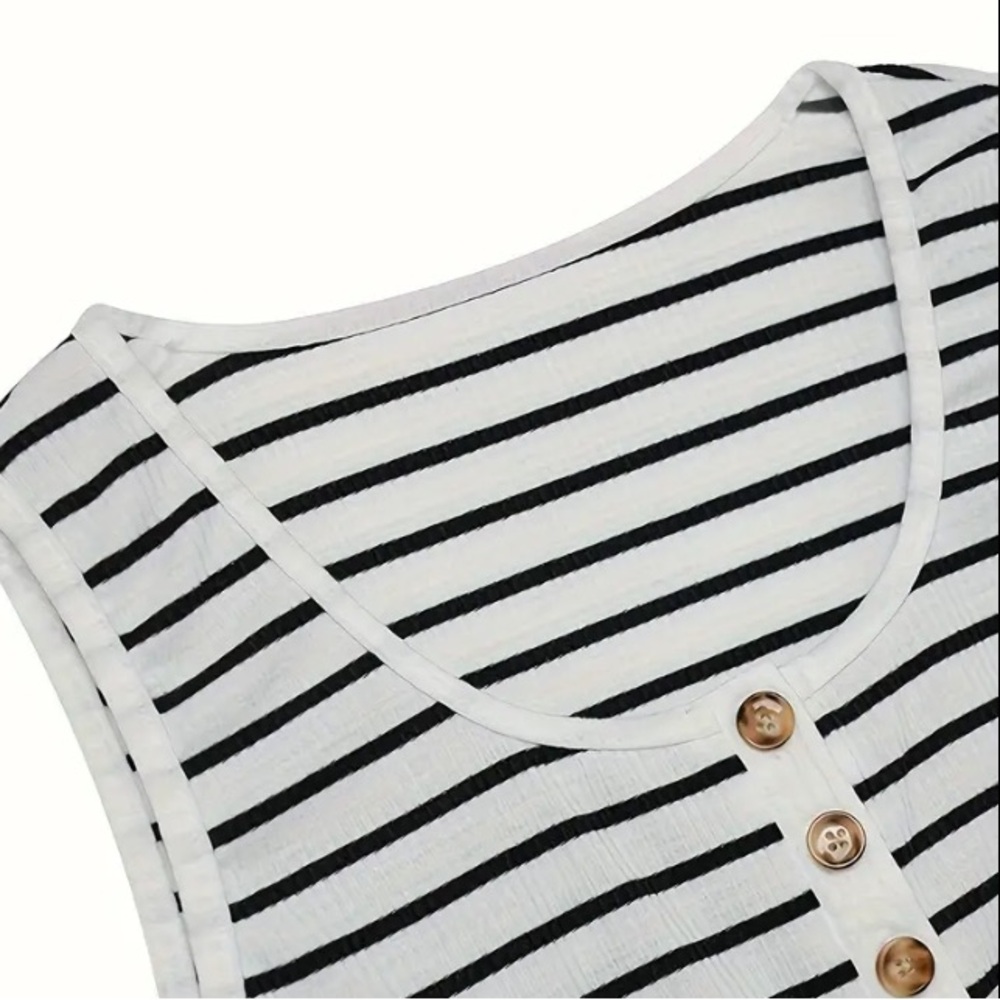 Striped Pattern Button Tank Dress - Picture 3 of 5